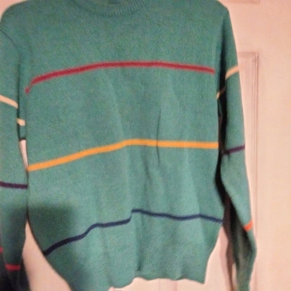 Vintage 80's Arrow SportsWear Teal Striped Crewneck 100% Acrylic Sweater( Size L - Picture 2 of 9